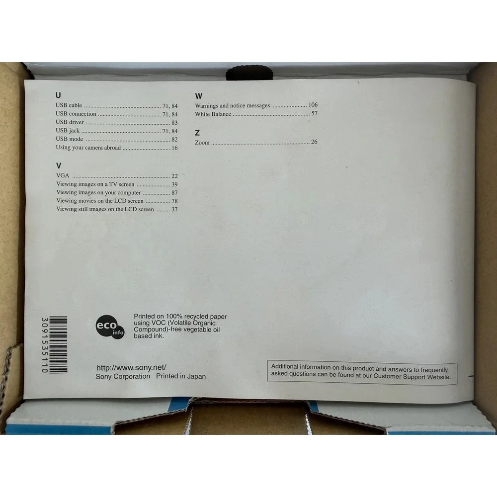 Sony Cyber Shot BC-CS2A Battery Charger for DSC-W1/DSC-W12 USB A/V Cables Manual